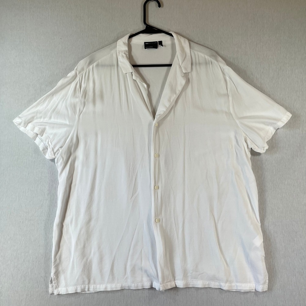ASOS DESIGN Mens XL White Viscose Short Sleeve Revere Collar Button Down Shirt